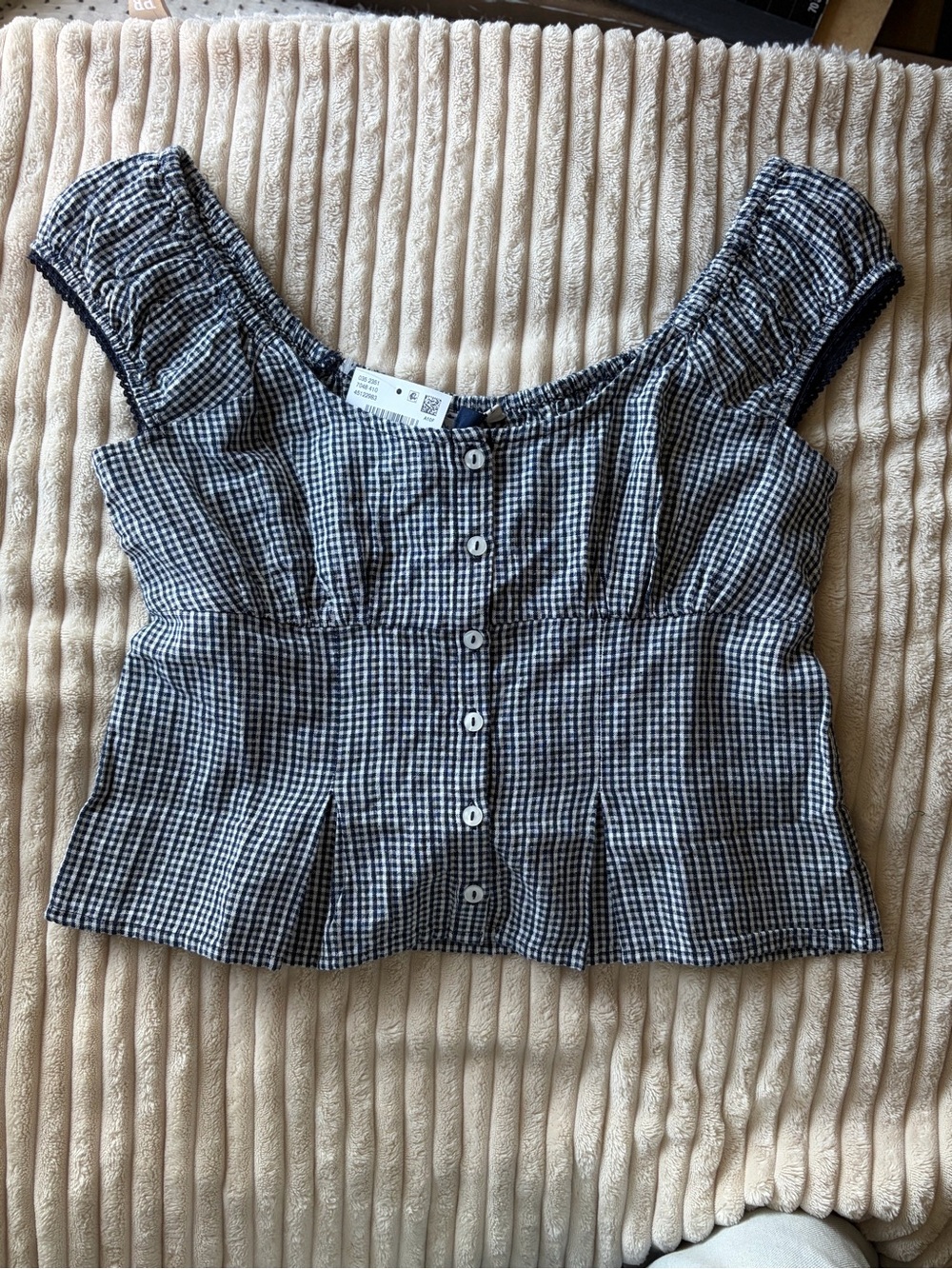 American Eagle Navy and white gingham babydoll top, size xs, nwt